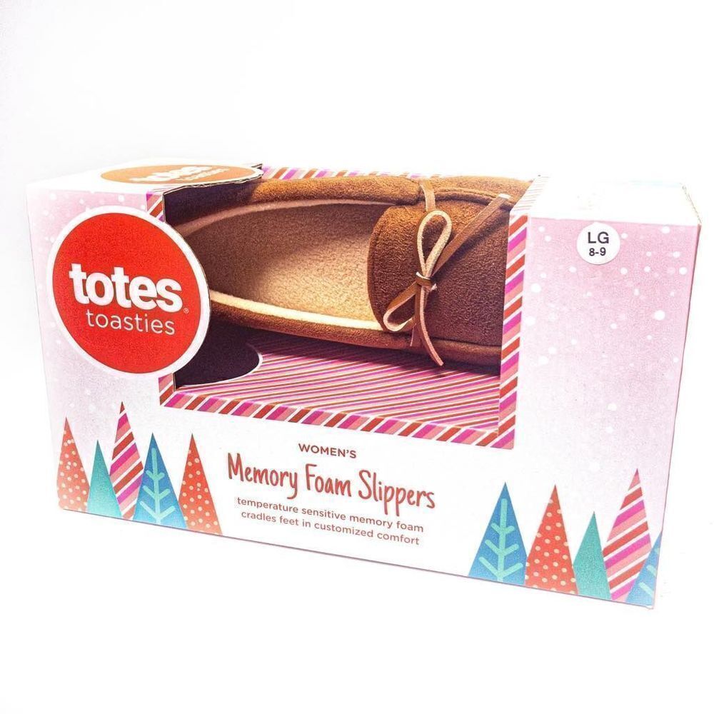 New Totes Toasties Memory Foam Cognac Brown Slippers Sz L (8/9)
